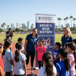 Paralympian Beatriz Hatz smiles while speaking at a press event for a new youth sports program.