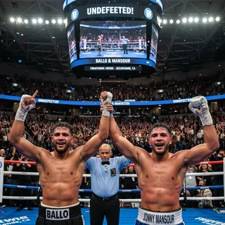 Two boxers, cousins Julius Ballo and Jonny Mansour, in action during a professional boxing match at Frontwave Arena.
