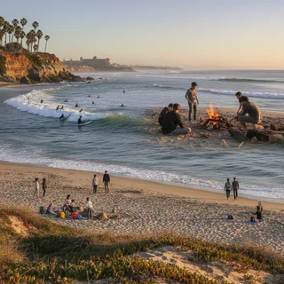 Tourists and locals enjoy sunbathing, surfing, and family fun on San Diego’s picturesque beaches.