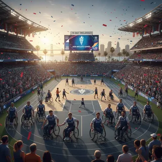 San Diego stadium with blurred athletes in the foreground for the Invictus Games bid