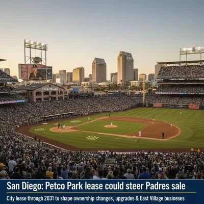 Petco Park, home stadium of the San Diego Padres, with a view of downtown San Diego buildings.