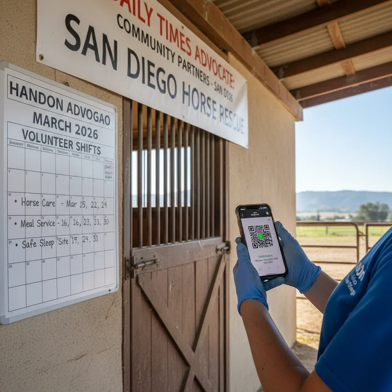 A volunteer using a phone to check in via QR code at a nonprofit partner site. — The Daily Times Advocate