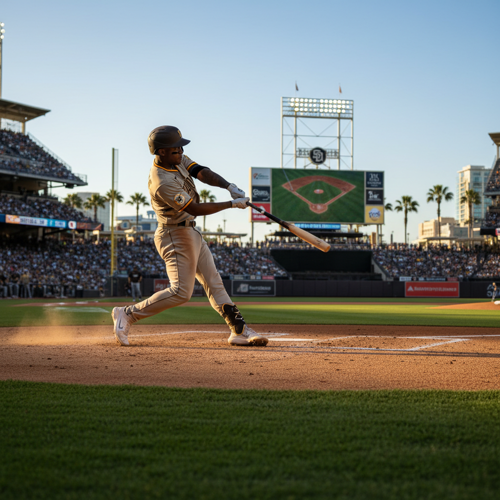 San Diego Padres player Samad Taylor in dynamic action on a baseball field.