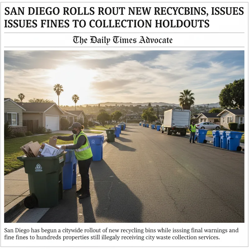 San Diego residents receive new light blue recycling bins during a citywide rollout aimed at improving waste management and compliance.