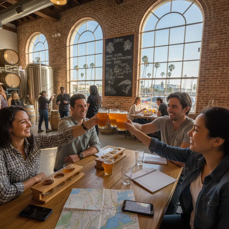 A photorealistic scene of San Diego breweries, showcasing diverse locations and top-notch beer options for the 2026 guide.