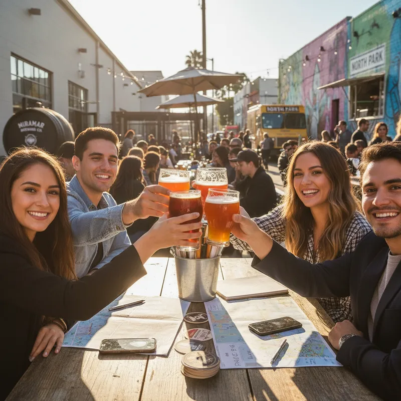 San Diego breweries with vibrant interiors and patrons enjoying craft beer, showcasing local breweries and beer destinations.