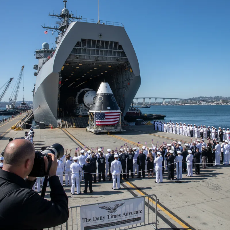 Navy ship USS John P. Murtha arrives in San Diego carrying the Artemis II Orion capsule.