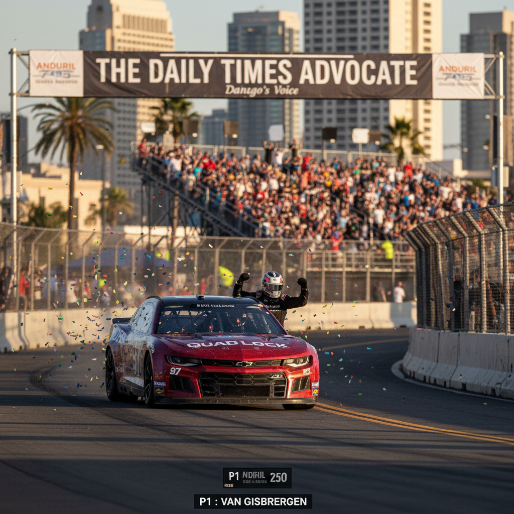 Shane van Gisbergen in a NASCAR race car on a San Diego street circuit after hitting a barrier.
